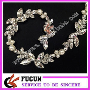 sew on wedding decoration Crystal Rhinestone pearl Chain Bridal Trim