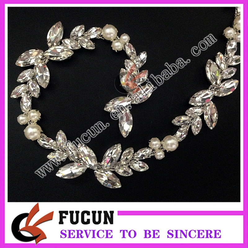 sew on wedding decoration Crystal Rhinestone pearl Chain Bridal Trim