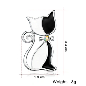 gold tone animal AB clear white and red enamel cat brooch pin