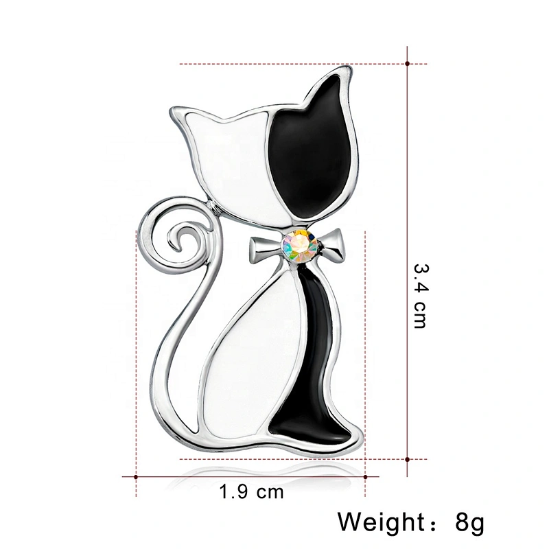 gold tone animal AB clear white and red enamel cat brooch pin