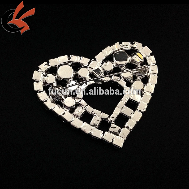 Stylish Jewelry Double Heart Shape Full Rhinestone Brooch Gift
