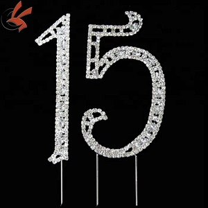 plating silver number 10 rhinestone acrylic cake decorations