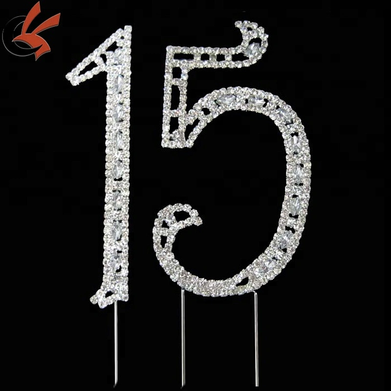 plating silver number 10 rhinestone acrylic cake decorations