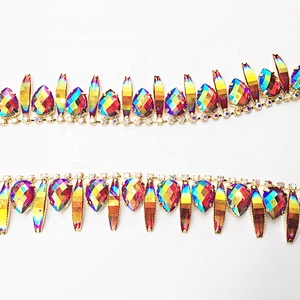 Latest New Design Resin Stones Bling Gold AB Chain Trimming For Carnival Costume Decors