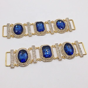 Unique design gold plated decorative blue glass rhinestone jewelry bikini connectors