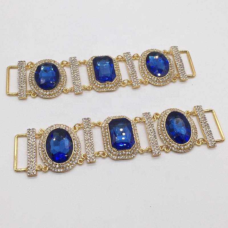 Unique design gold plated decorative blue glass rhinestone jewelry bikini connectors