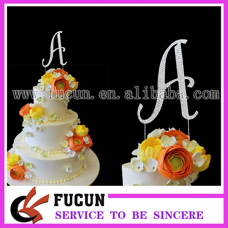wholesale Bling crystal rhinestone silver wedding letter initial monogram cake topper-5