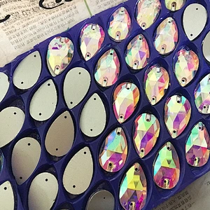 sew on garment decoration Flat back teardrop shape AB glass crystal stone
