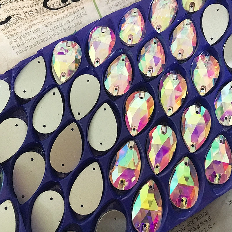 sew on garment decoration Flat back teardrop shape AB glass crystal stone