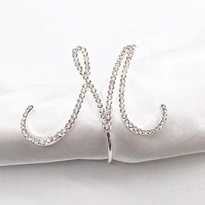 Wedding Bridal Dinner Table Accessories Rhinestone Crystal Letter Napkin Ring Wholesale