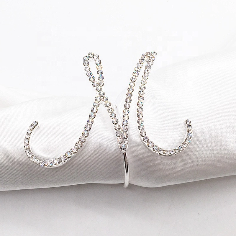 Wedding Bridal Dinner Table Accessories Rhinestone Crystal Letter Napkin Ring Wholesale