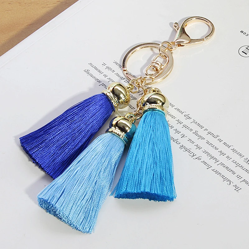 Custom round metal key ring charm multi colors pendant tassels keychain wholesale