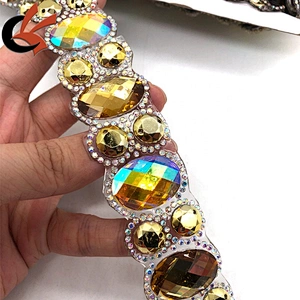 New Yellow AB resin stones iron on rhinestone trims tape appliques