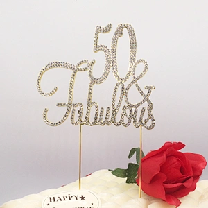 Gold 50&Fabulous Happy Birthday Cake Topper for Party Cake Decoration