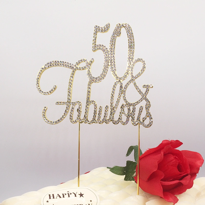 Gold 50&Fabulous Happy Birthday Cake Topper for Party Cake Decoration