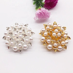 Silver Pearl Rhinestone Flat Back Embellishment Brooch Pin Clear Pearl Wedding Broach in Gold