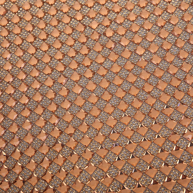 Hotfix Rhinestones Champagne Gold Color Hotfix Crystal Mesh Sheet for Garment Decor