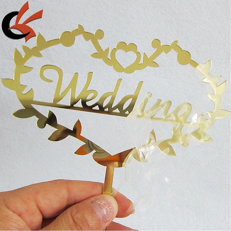 Gold Laser Cut Wedding Acrylic Cake Topper