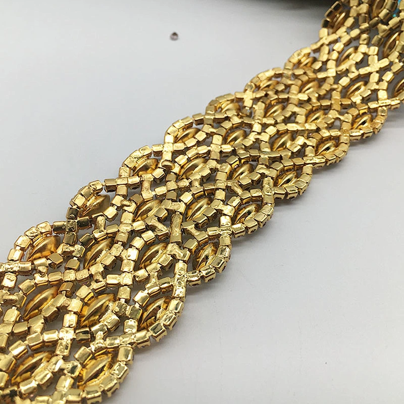 2019 fashion bulk gold plating AB stone rhinestone trimming by yard for garment