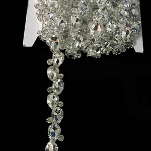 High quality crystal glass gems bridal wedding dress rhinestone trim chain