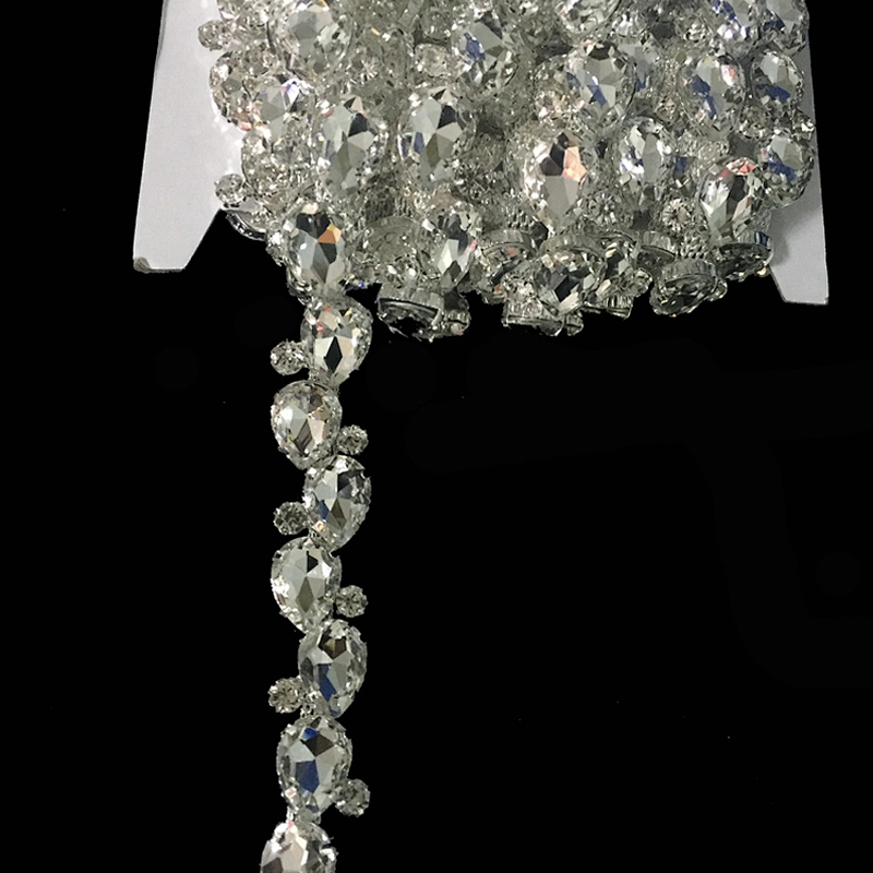 High quality crystal glass gems bridal wedding dress rhinestone trim chain