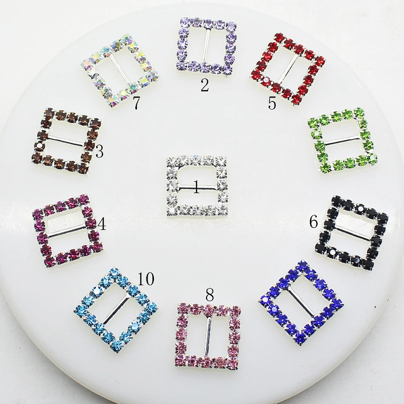 Wedding Invitation card decoration Silver Square Ribbon Sliders Rhinestone small Buckle