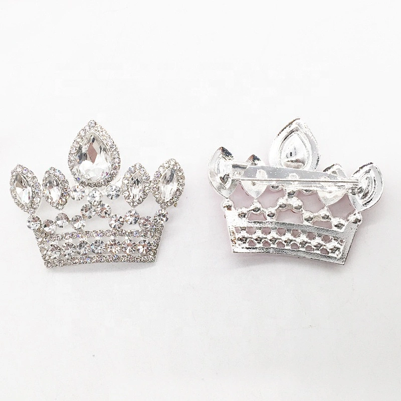 New Fashion Rhinestone Pink Crown Brooches For Women Men Badge Suit