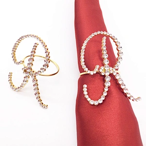 Rhinestone Table Decor Bling Supplies Wholesale Gold Letter R Napkin Ring