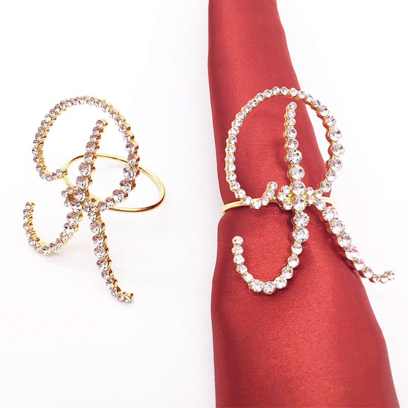 Rhinestone Table Decor Bling Supplies Wholesale Gold Letter R Napkin Ring