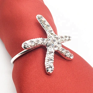 Home Decoration Christmas silver starfish design rhinestone napkin ring