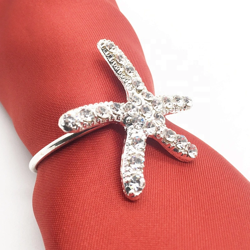 Home Decoration Christmas silver starfish design rhinestone napkin ring