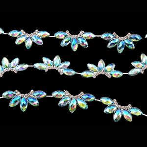 Fashion wholesale AB crystal flower pendant chain decorative rhinestone trim for clothing