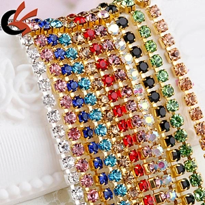 Colour crystal gold tone rhinestone chain roll wedding rhinestone chain