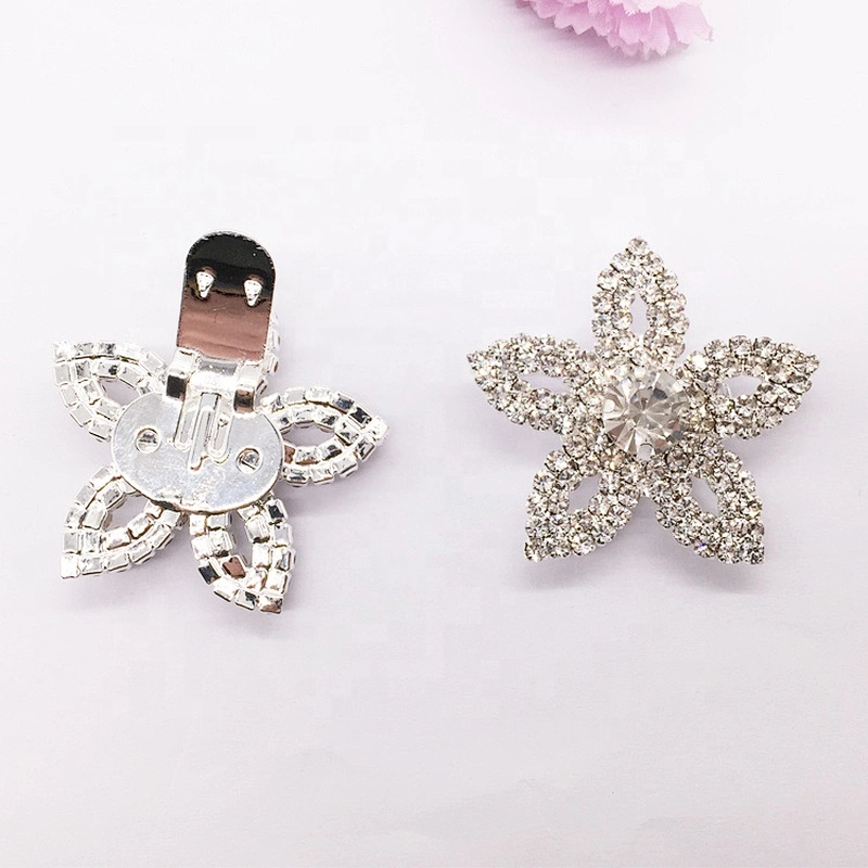 Wholesale Fashion European Women Silver Crystal Flower Rhinestone Floral Clip On Shoe Buckle