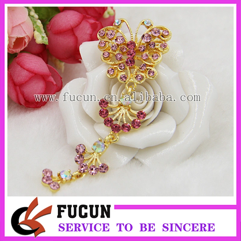 high quality garment rhinestone accessories gold butterfly style muslim scarf brooches pins