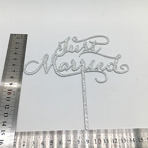 Popular Series just married wedding acrylic cake topper in silver glitter color