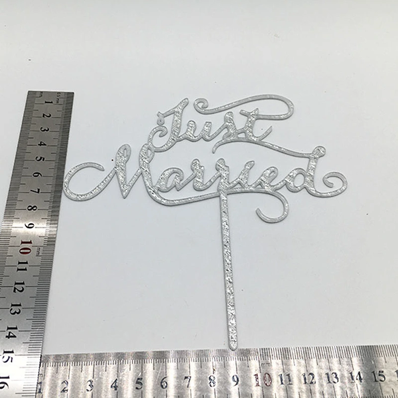 Popular Series just married wedding acrylic cake topper in silver glitter color