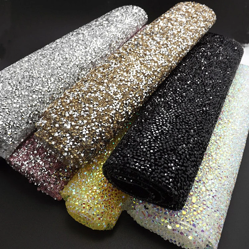 Wholesale hot fix rhinestone mesh rolls crystal stone adhesive strass rhinestone sheet for clothing bag shoes