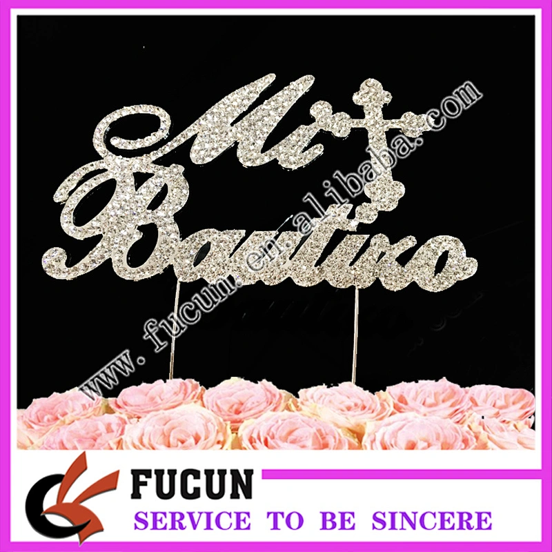 wedding favors gifts French monogram silver plated rhinestone cake topper
