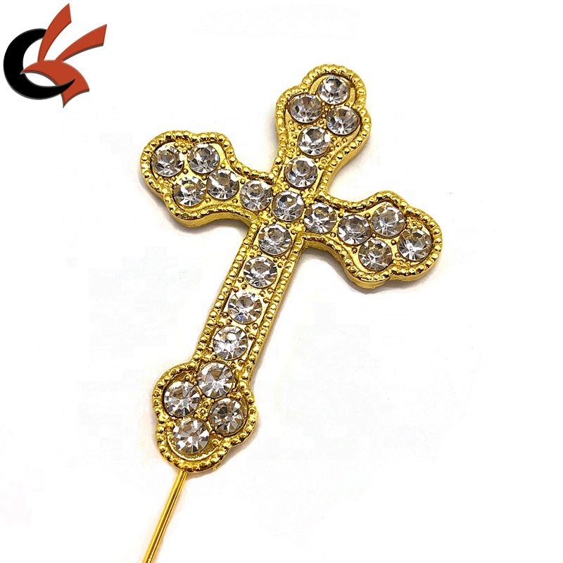 Bling Gold metal color clear crystal cross wedding cake topper