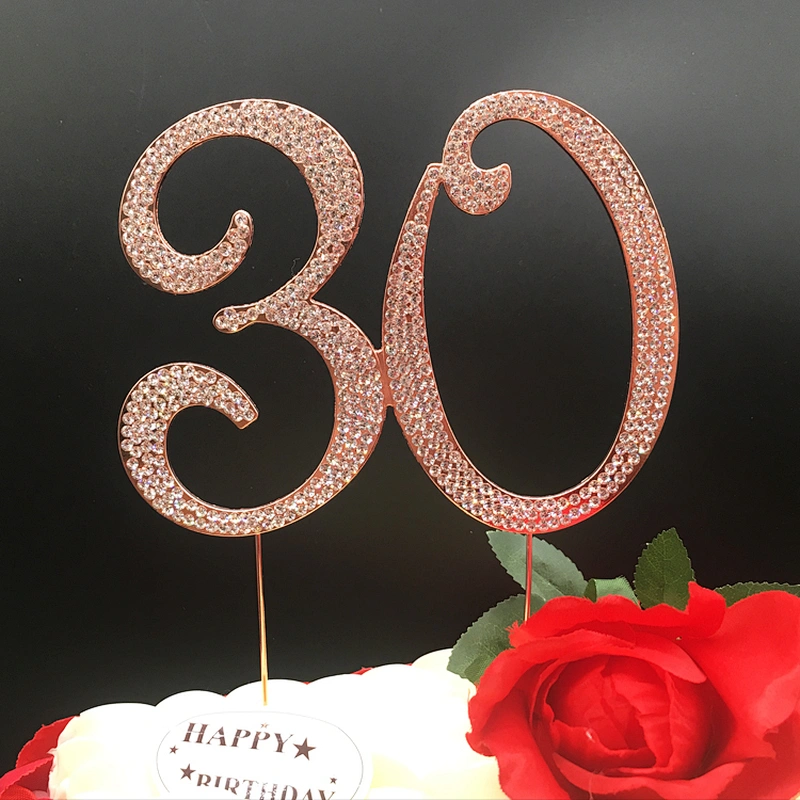 Amazon hot sell style rose gold plating Crystal Birthday figure number rhinestone cake topper