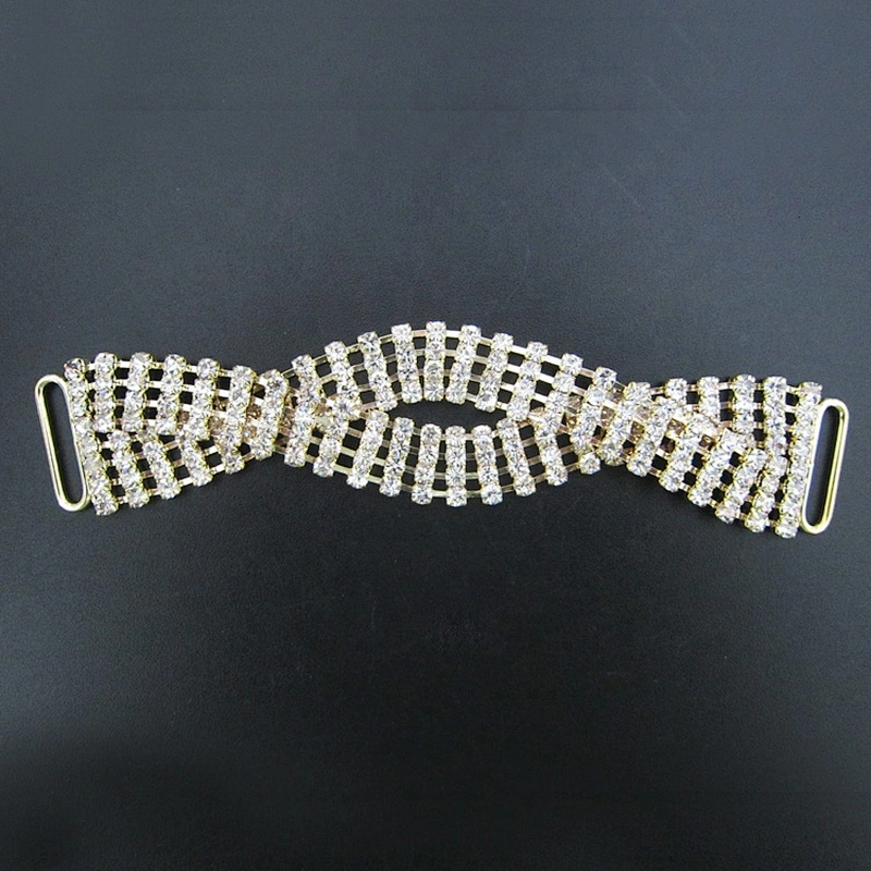 High Quality Twist Design 8 Rows SS16 Silver Rhinestone Crystal Bikini Connector