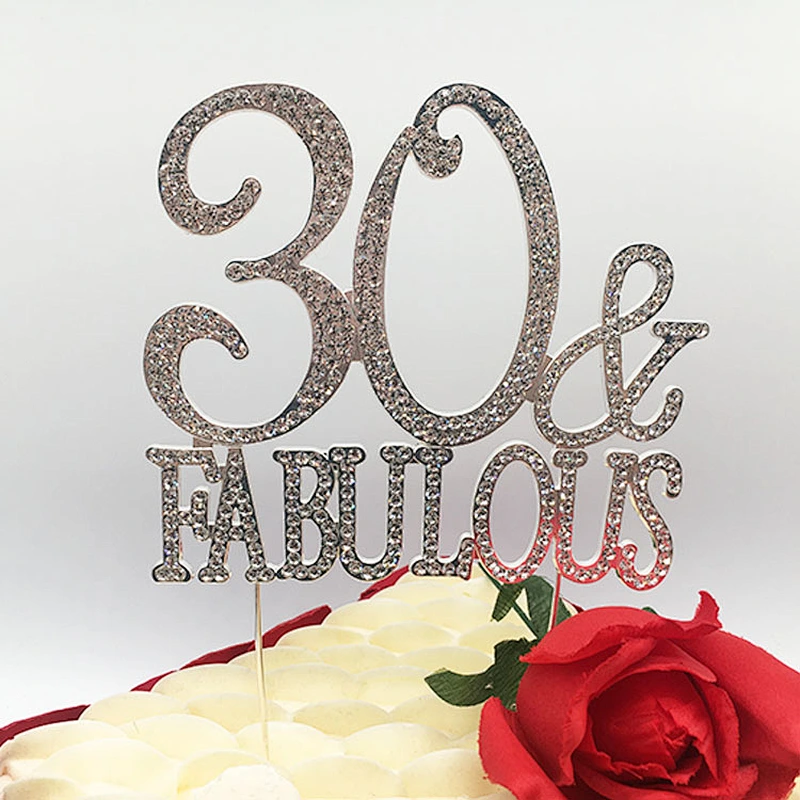 Wholesale Bling wedding decoration Diamante crystal 30 fabulous  cake topper