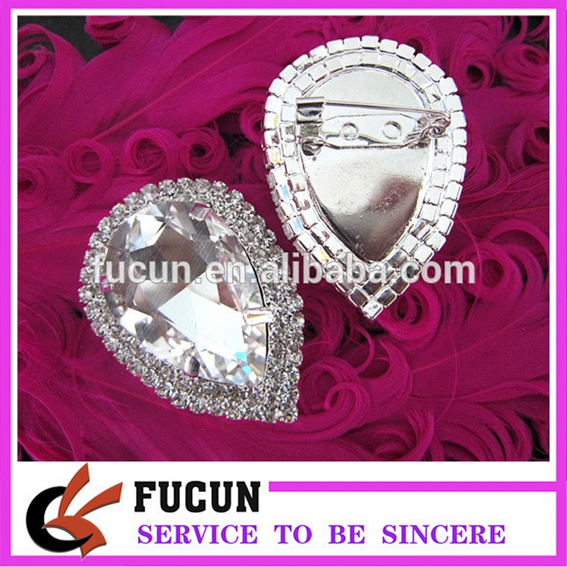 Classic Teardrop Rhinestone Crystal Silver Tone Wedding Bridal Cake Brooch Pin
