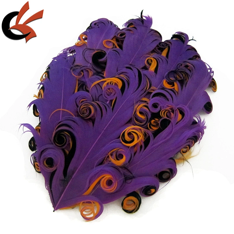 purple on orange and black 3 tones curly goose feather pad for headband