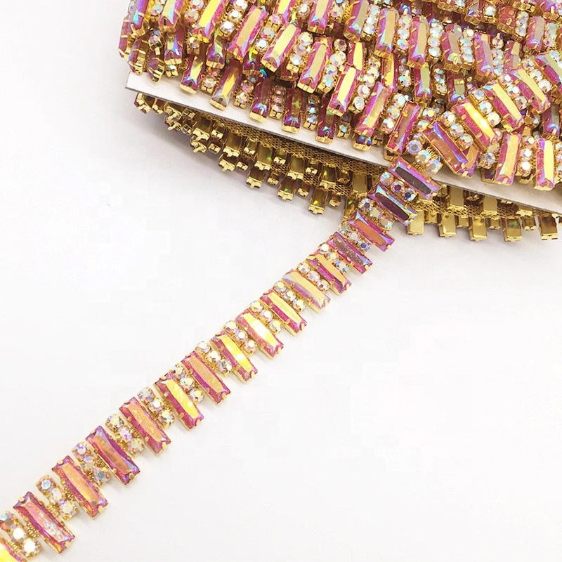 Hot selling carnival costume decoration new color tone crystal glitter AB rhinestone chain trims