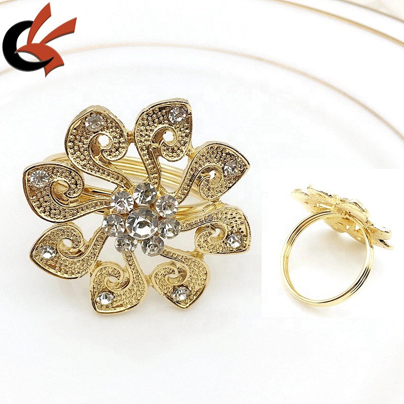 gorgeous gold metal crystal rhinestone napkin rings for wedding