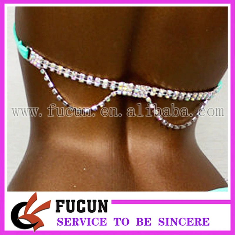 wholesale stunning 2 pc set D shape AB clear rhinestone back connector for bikini