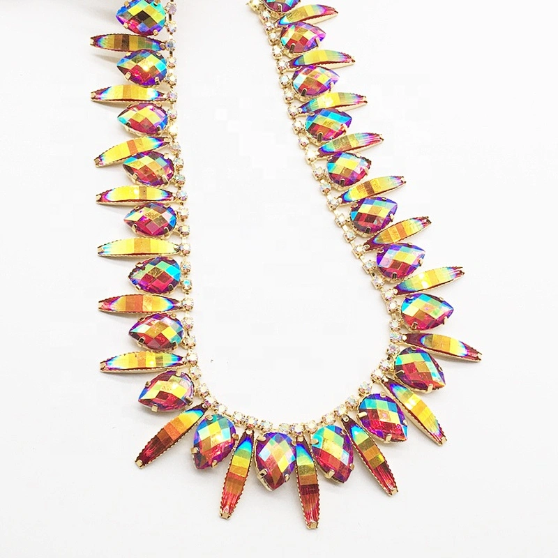 Latest New Design Resin Stones Bling Gold AB Chain Trimming For Carnival Costume Decors