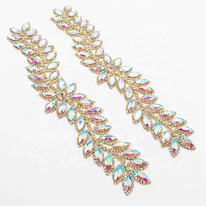 Wholesale colorful AB bridal rhinestone crystal wedding flat back bridal belt trimming applique